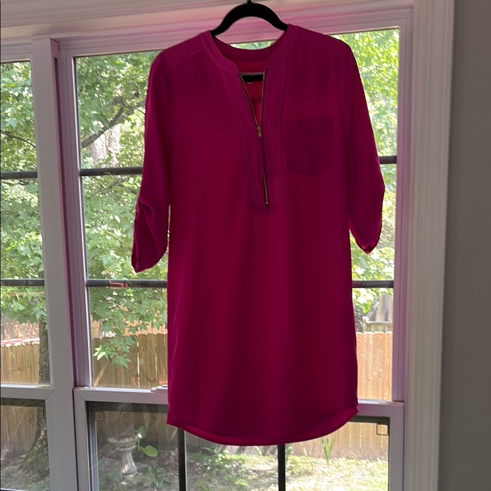 Trina Turk Vibrant Pink Tunic Dress with 3/4 Sleeves